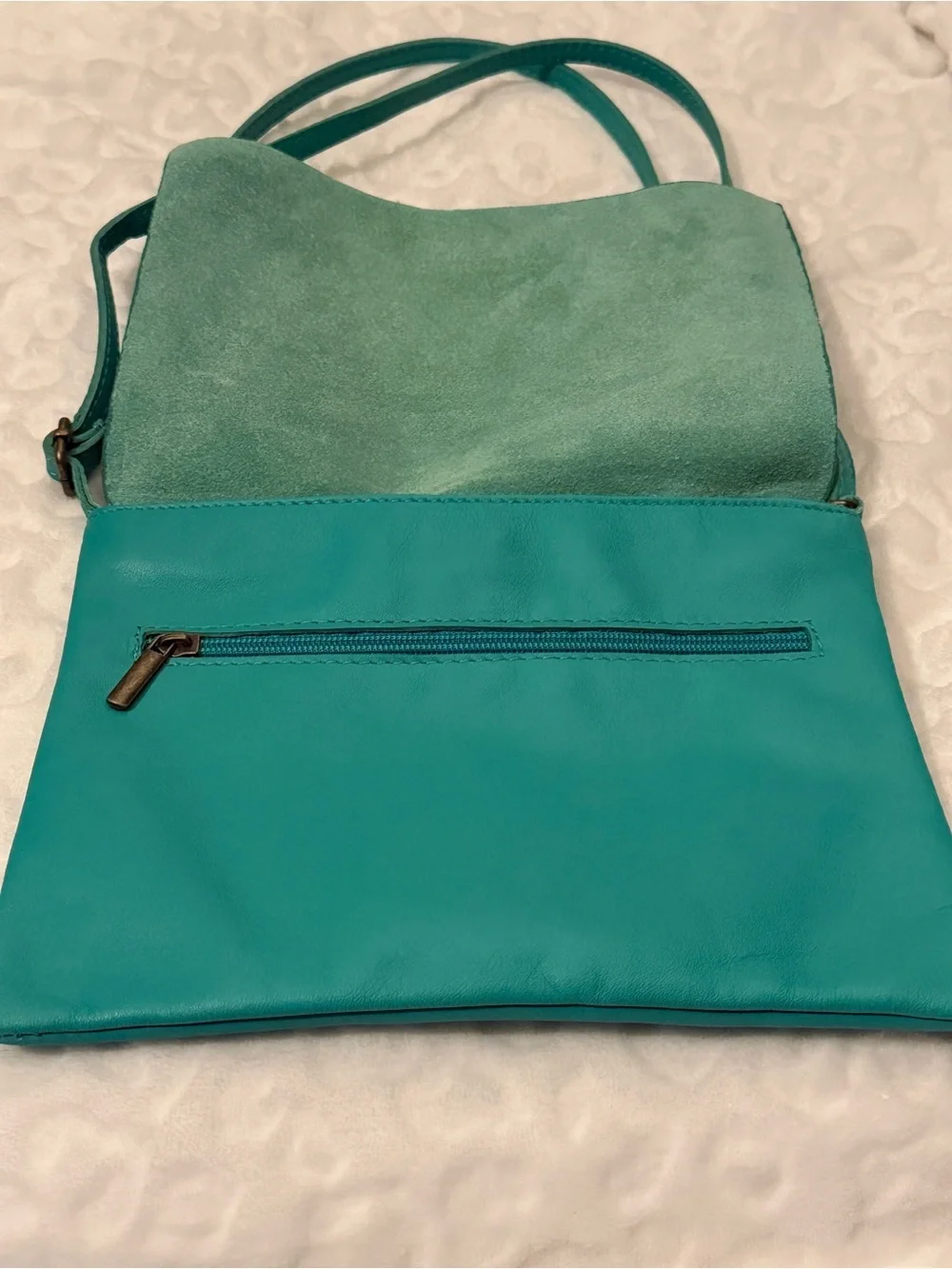 Teal Vintage Italian Leather Crossbody Shoulder Bag